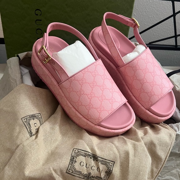 NEW Gucci Angelina pink logo platform slides - Picture 2 of 12